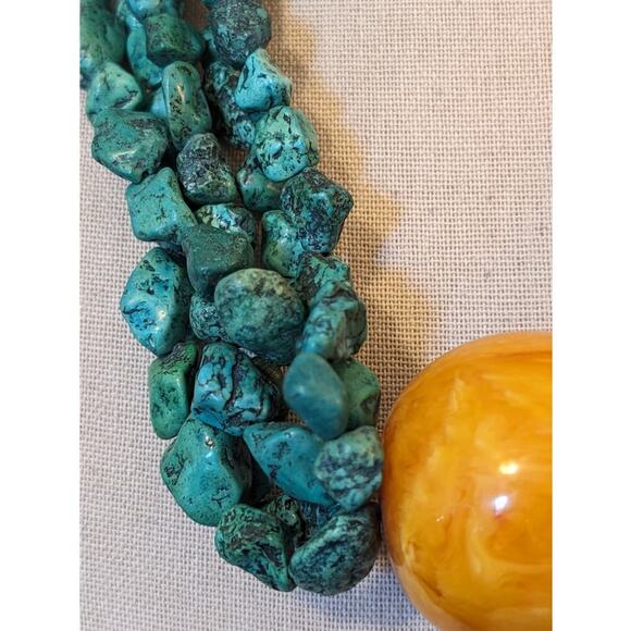 Blue Green Stone Five Strand Butterscotch Ball Bead Necklace W/ Hook Clasp - Picture 7 of 9
